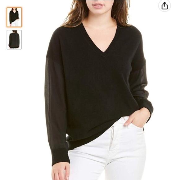 Magaschoni | Cashmere Silk Mixed Media V-neck Sweater Pullover Casual Black XL - Picture 2 of 8